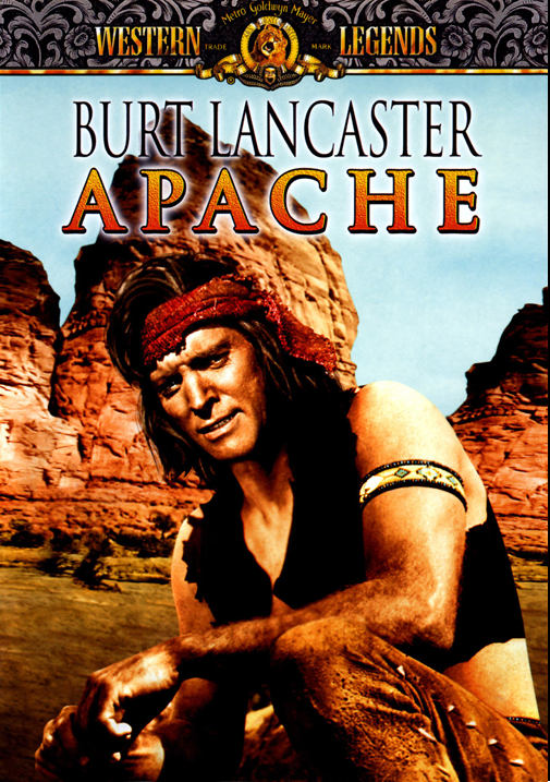 Screenshot from the Western movie Apache on DVD featuring Burt Lancaster and Jean Peters, showcasing the movie cover art.