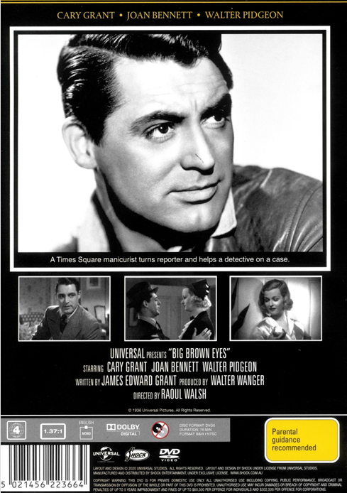 DVD cover image of "Big Brown Eyes" comedy starring Cary Grant and Joan Bennett, featuring vintage film artwork and title text.