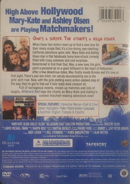 Billboard Dad DVD featuring Ashley and Mary-Kate Olsen in a comedy movie, with a colorful movie cover image.