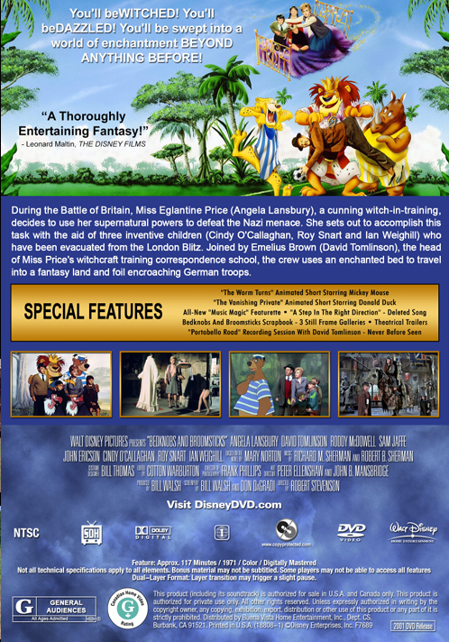 DVD cover of Bedknobs and Broomsticks featuring Angela Lansbury and David Tomlinson, comedy movie from FilmClassicsOnDVD.