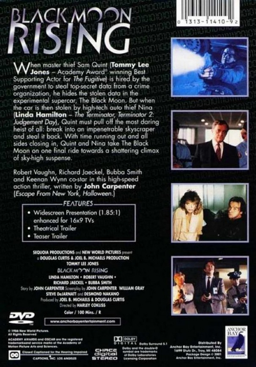 Black Moon Rising DVD featuring action scenes with Tommy Lee Jones and Linda Hamilton from FilmClassicsOnDVD.
