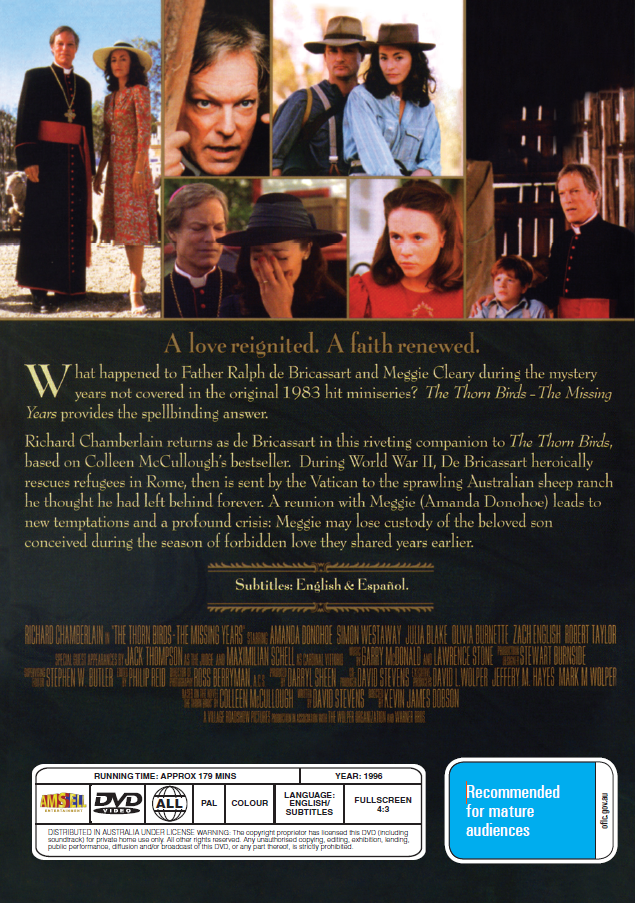 The Thorn Birds: The Missing Years on DVD, Romance, Richard Chamberlain, Amanda Donohoe
