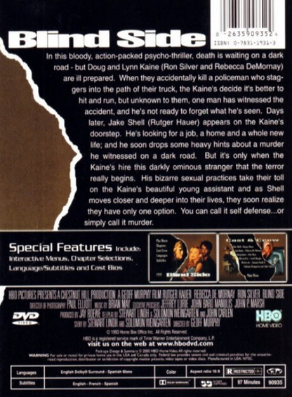 Blind Side on DVD, Thriller, Rutger Hauer, Rebecca De Mornay