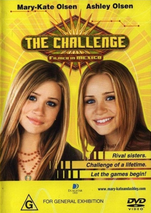 Screenshot from the DVD "The Challenge" featuring Mary-Kate and Ashley Olsen, a family movie from rareandcollectibledvds.