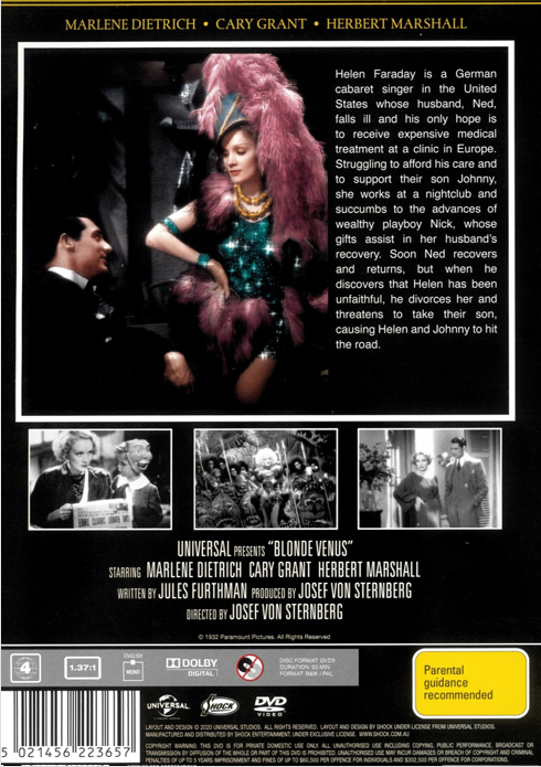 Screenshot from the DVD "Blonde Venus" featuring Marlene Dietrich and Cary Grant, drama movie from FilmClassicsonDVD.