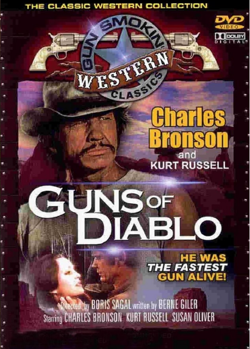 Screenshot from Guns of Diablo DVD featuring Charles Bronson and Susan Oliver in a dramatic scene.