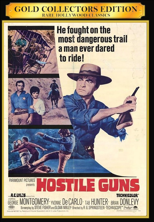 DVD cover of "Hostile Guns" drama movie starring George Montgomery and Yvonne De Carlo, from FilmClassicsOnDVD collection.