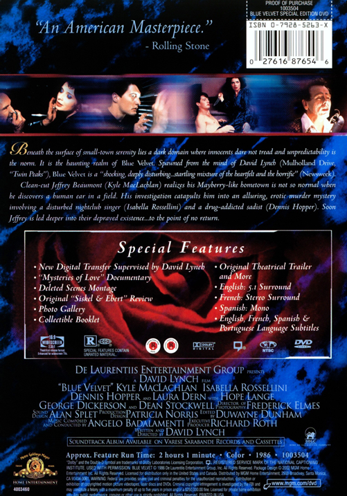 Blue Velvet on DVD, Crime, Isabella Rossellini, Kyle MacLachlan