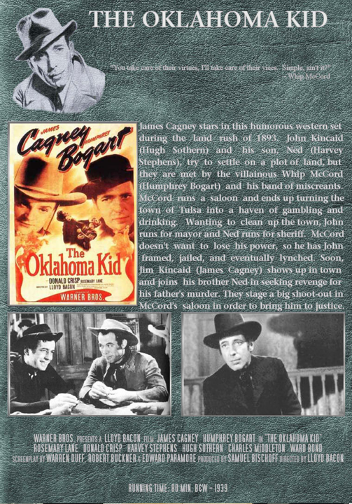 DVD cover of The Oklahoma Kid featuring James Cagney and Humphrey Bogart, action movie from the FilmsClassicsOnDVD collection.