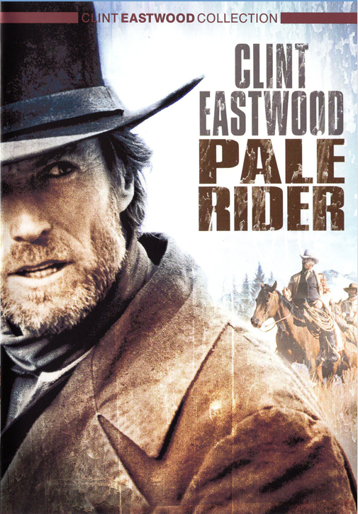 DVD cover of Pale Rider, a drama film starring Clint Eastwood, featuring artwork of Eastwood on horseback with a rugged Western backdrop.