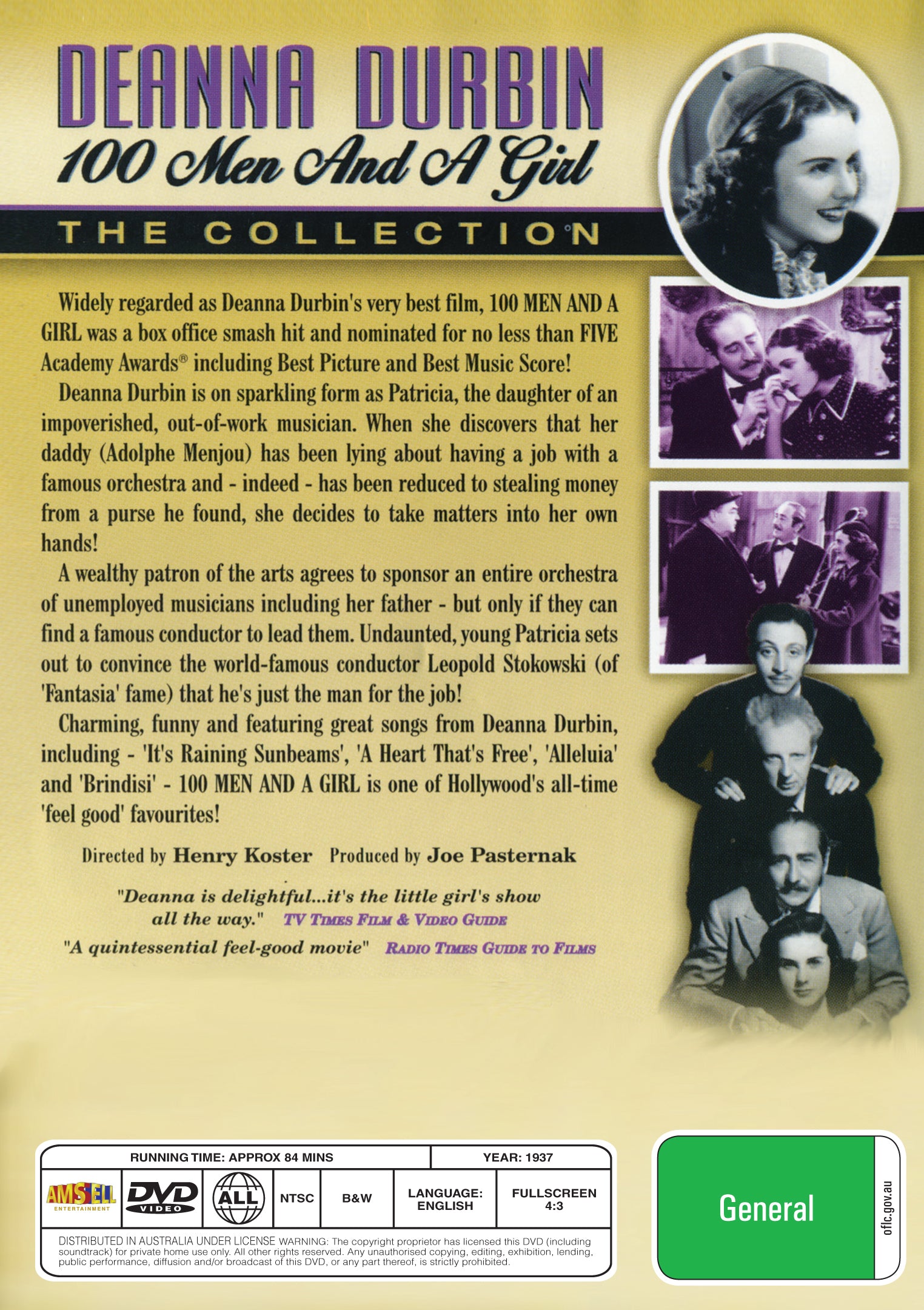 Buy Online One Hundred Men and a Girl (1937) - DVD - Deanna Durbin, Adolphe Menjou | Best Shop for Old classic and hard to find movies on DVD - Timeless Classic DVD