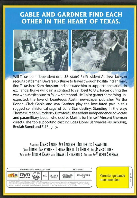 Buy Online Lone Star (1952) - DVD - NEW - Clark Gable, Ava Gardner - WESTERN | Best Shop for Old classic and hard to find movies on DVD - Timeless Classic DVD