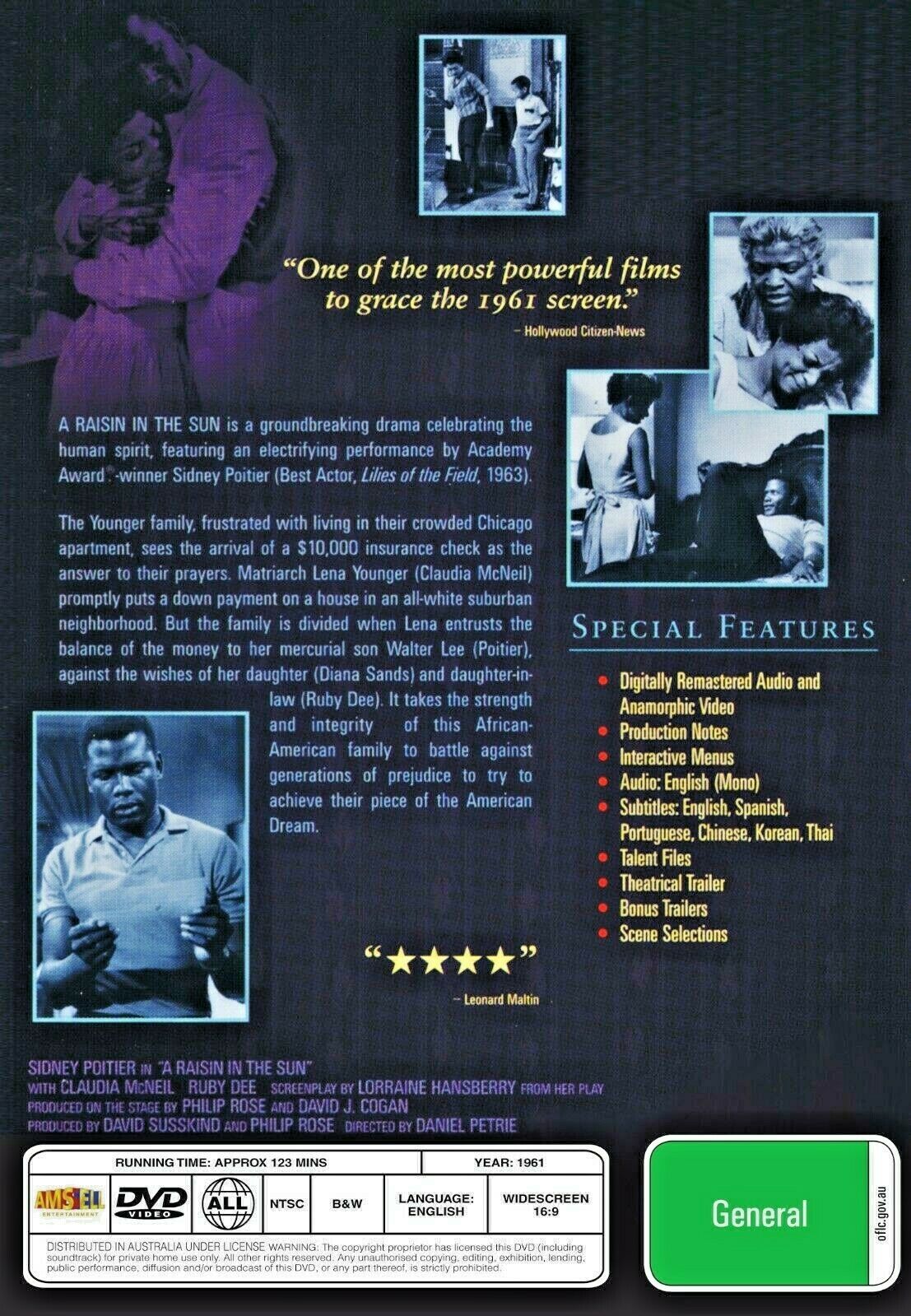 Buy Online A Raisin in the Sun (1961) - DVD -NEW - Sidney Poitier, Claudia McNeil | Best Shop for Old classic and hard to find movies on DVD - Timeless Classic DVD