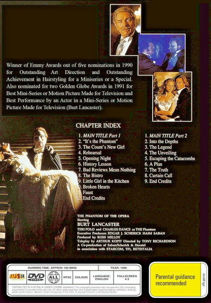 Buy Online The Phantom of the Opera  - 1990 - DVD - Burt Lancaster,  Teri Polo | Best Shop for Old classic and hard to find movies on DVD - Timeless Classic DVD