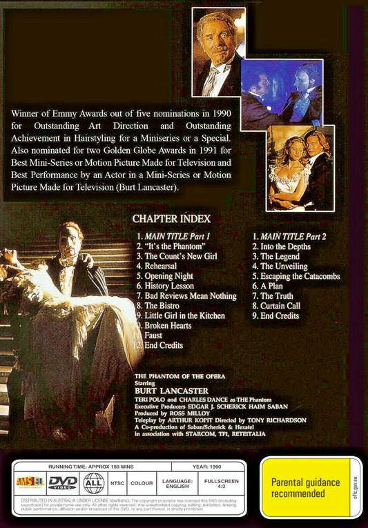 Buy Online The Phantom of the Opera  - 1990 - DVD - Burt Lancaster,  Teri Polo | Best Shop for Old classic and hard to find movies on DVD - Timeless Classic DVD