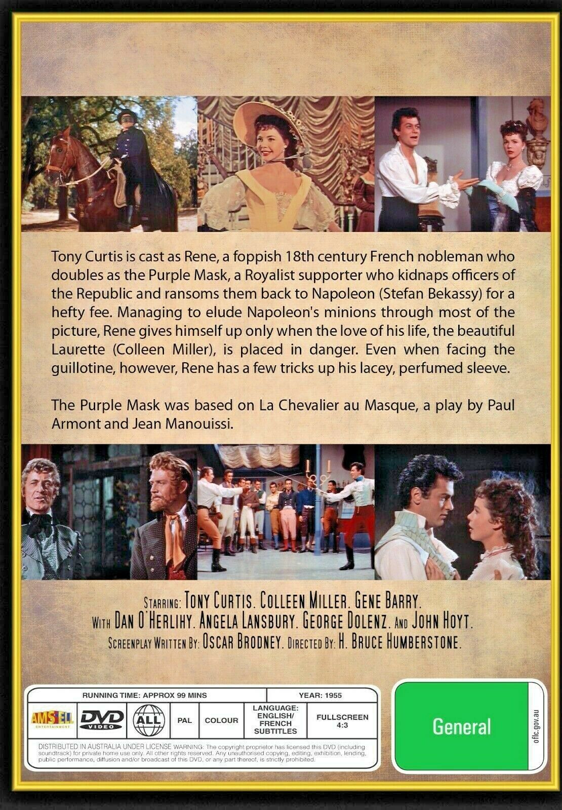 Buy Online The Purple Mask (1955) - DVD - Tony Curtis, Colleen Miller | Best Shop for Old classic and hard to find movies on DVD - Timeless Classic DVD