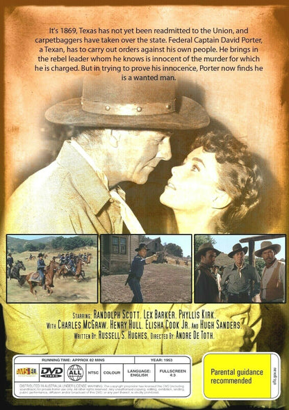 Buy Online Thunder Over the Plains  -  DVD - Randolph Scott, Lex Barker - WESTERN | Best Shop for Old classic and hard to find movies on DVD - Timeless Classic DVD