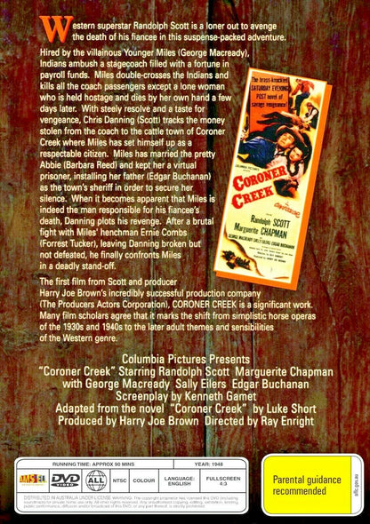Buy Online Coroner Creek (1948) - DVD  - Randolph Scott, Marguerite Chapman - WESTERN | Best Shop for Old classic and hard to find movies on DVD - Timeless Classic DVD