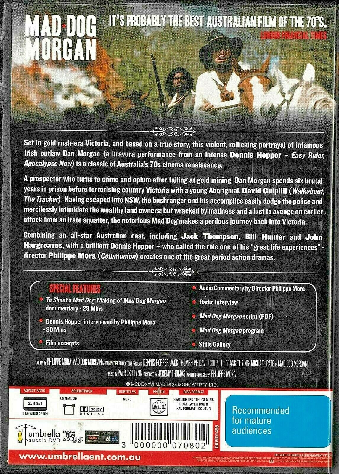 Buy Online Mad Dog Morgan - DVD - PAL -  Dennis Hopper, Jack Thompson | Best Shop for Old classic and hard to find movies on DVD - Timeless Classic DVD