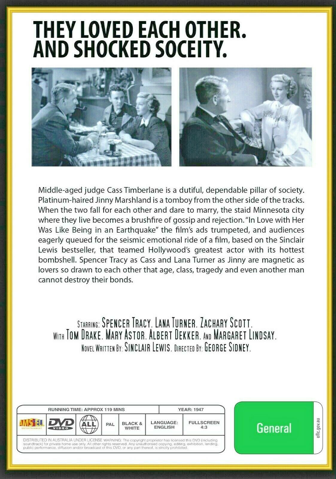 Buy Online Cass Timberlane (1947) - DVD  - Spencer Tracy, Lana Turner | Best Shop for Old classic and hard to find movies on DVD - Timeless Classic DVD