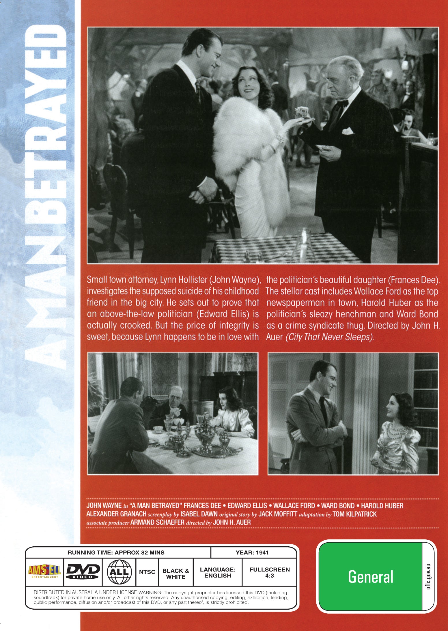 Buy Online A Man Betrayed (1941) - DVD - John Wayne, Frances Dee | Best Shop for Old classic and hard to find movies on DVD - Timeless Classic DVD