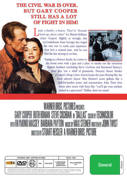Buy Online Dallas (1950) - DVD - Gary Cooper, Ruth Roman | Best Shop for Old classic and hard to find movies on DVD - Timeless Classic DVD