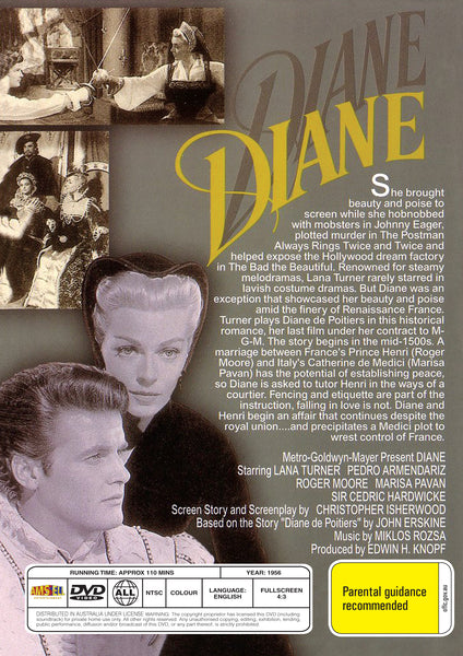 Diane 1956 DVD Lana Turner Pedro Armend riz Roger Moore