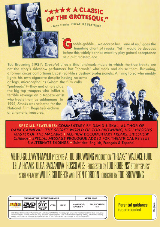 Buy Online Freaks (1932) - DVD -  Wallace Ford, Leila Hyams | Best Shop for Old classic and hard to find movies on DVD - Timeless Classic DVD