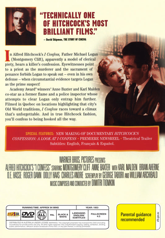 Buy Online I Confess (1953) - DVD - Montgomery Clift, Anne Baxter | Best Shop for Old classic and hard to find movies on DVD - Timeless Classic DVD