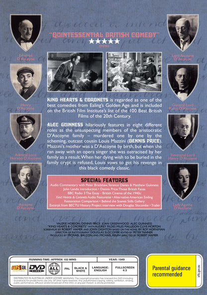 Buy Online Kind Hearts and Coronets (1949) - DVD - Dennis Price, Alec Guinness | Best Shop for Old classic and hard to find movies on DVD - Timeless Classic DVD