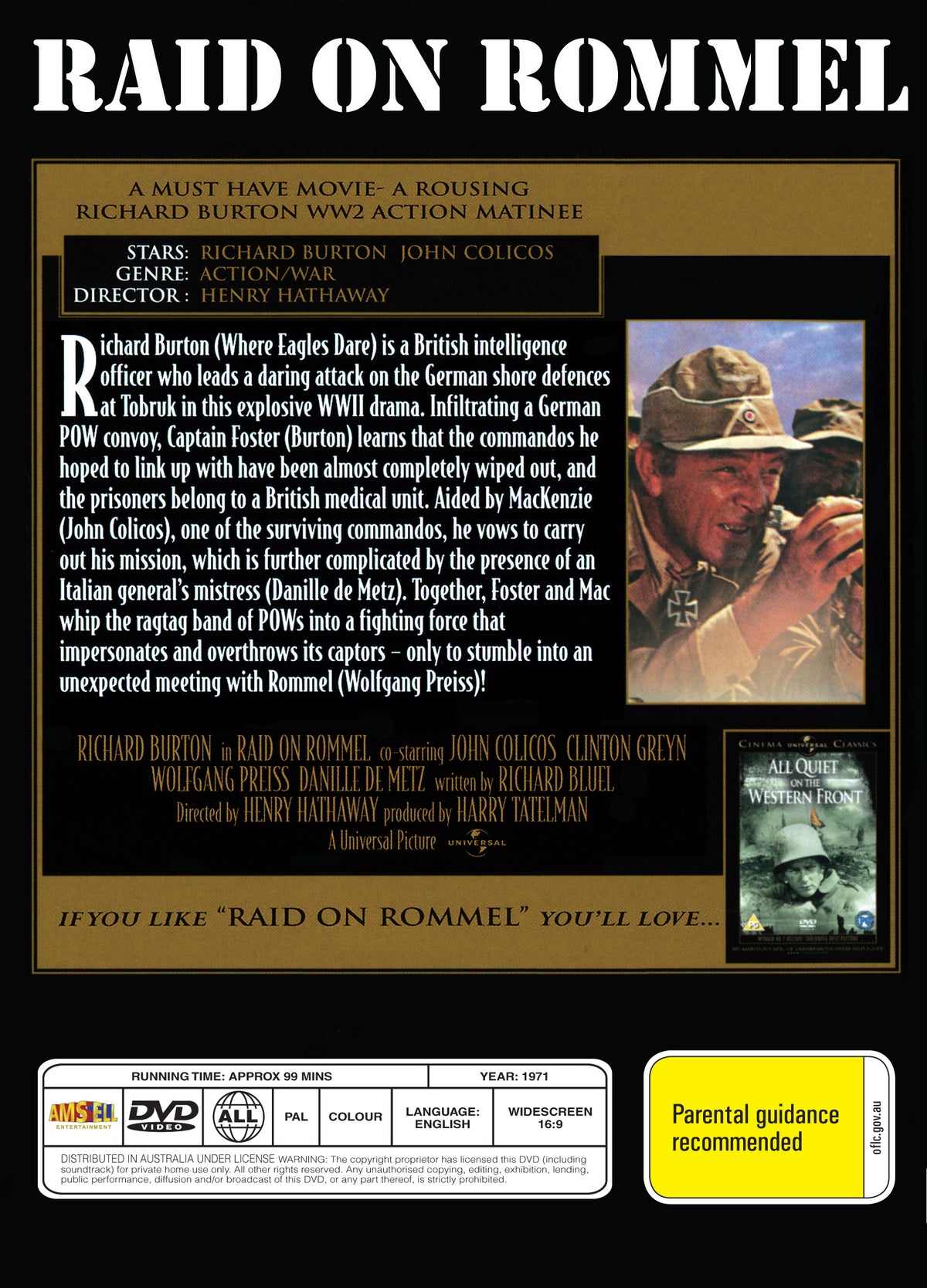 Dvd Rommel Raid on Rommel (1971) - DVD - Richard Burton, John Colicos