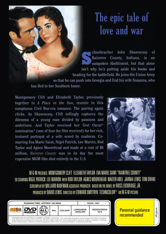 Buy Online Raintree County (1957) - DVD - Montgomery Clift, Elizabeth Taylor | Best Shop for Old classic and hard to find movies on DVD - Timeless Classic DVD