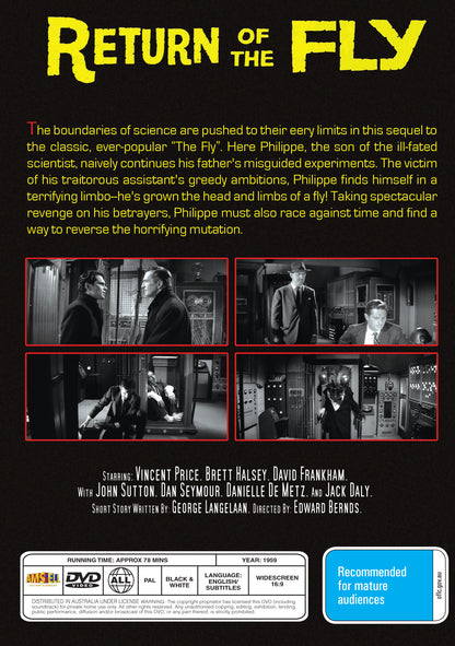 Buy Online Return of the Fly (1959) - DVD - Vincent Price | Best Shop for Old classic and hard to find movies on DVD - Timeless Classic DVD