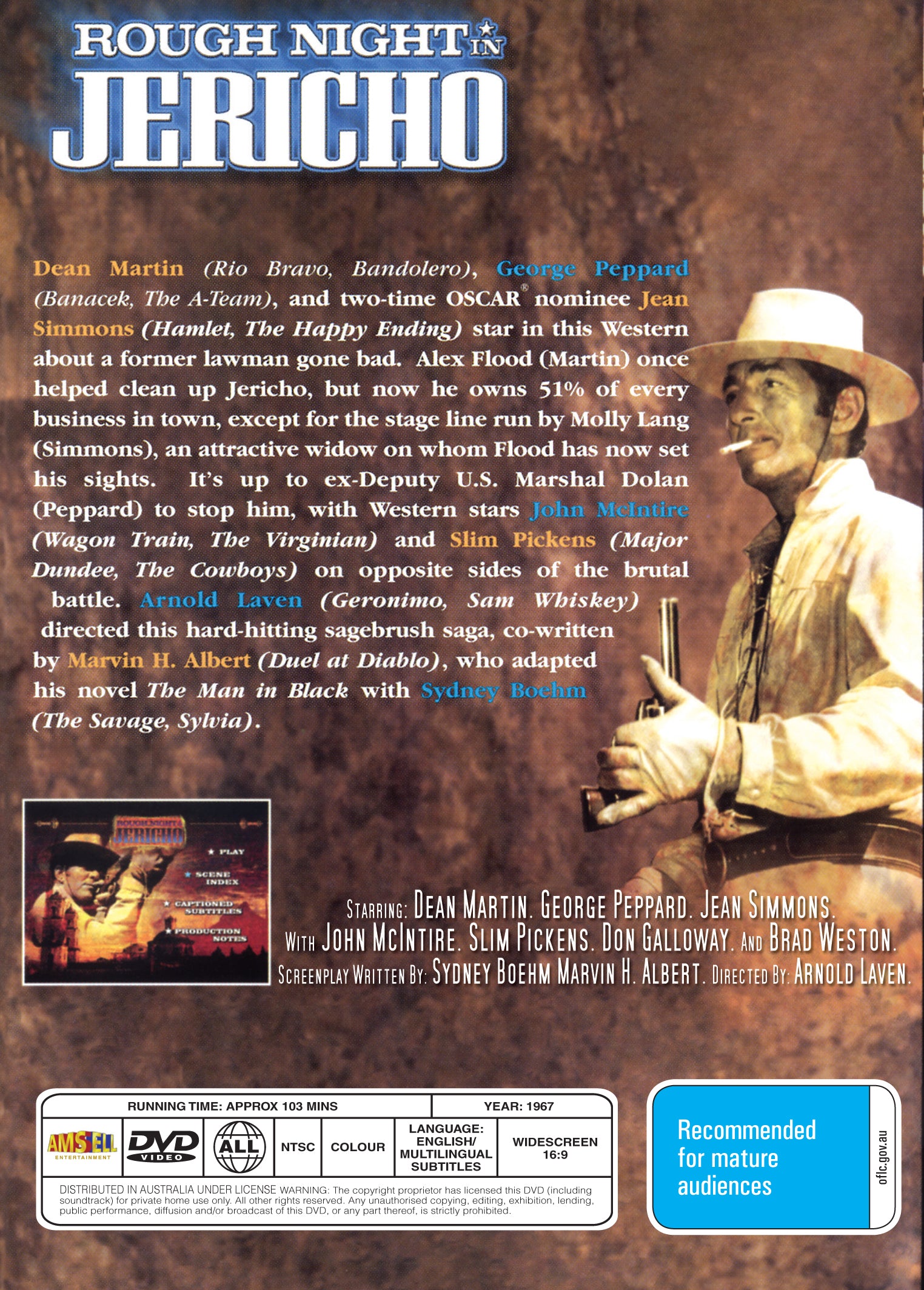 Buy Online Rough Night in Jericho (1967) - DVD - Dean Martin, Jean Simmons | Best Shop for Old classic and hard to find movies on DVD - Timeless Classic DVD