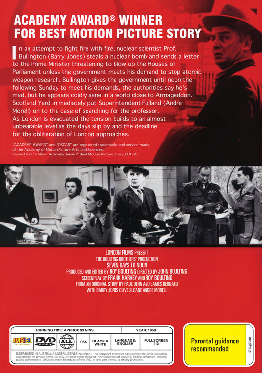Buy Online Seven Days to Noon (1950) - DVD -  Barry Jones, André Morell | Best Shop for Old classic and hard to find movies on DVD - Timeless Classic DVD
