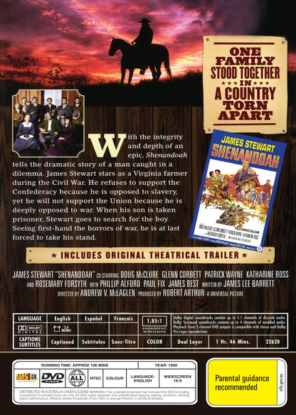 Buy Online Shenandoah (1965) - DVD - James Stewart, Doug McClure | Best Shop for Old classic and hard to find movies on DVD - Timeless Classic DVD