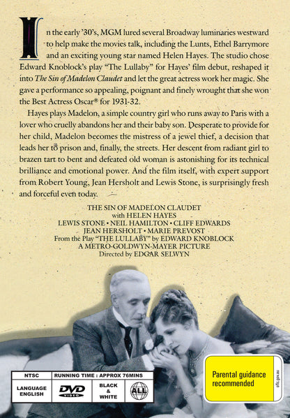 Buy Online The Sin of Madelon Claudet (1931) - DVD - Helen Hayes, Lewis Stone | Best Shop for Old classic and hard to find movies on DVD - Timeless Classic DVD
