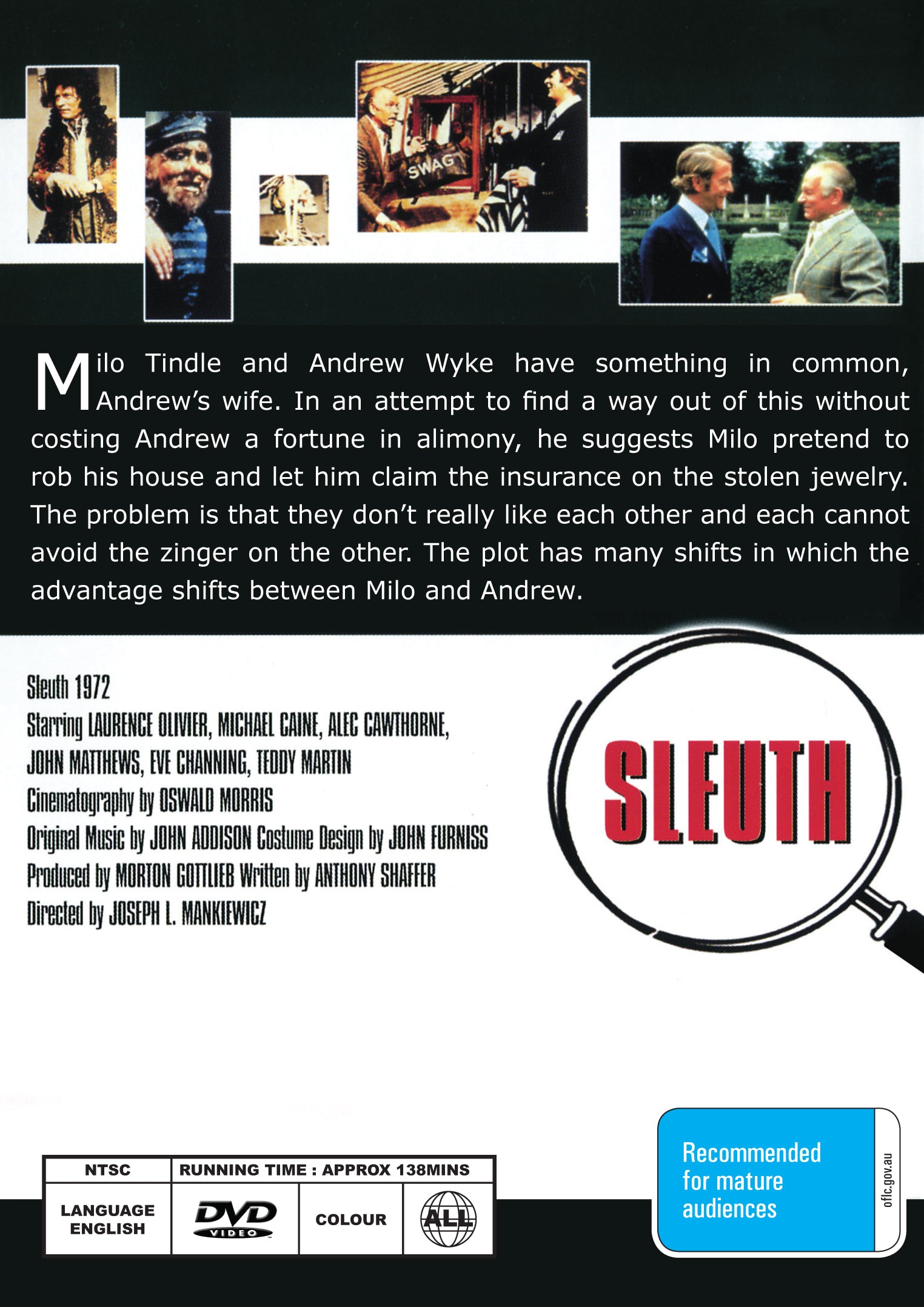 Sleuth (1972) DVD Laurence Olivier, Michael Caine DOWNLOAD