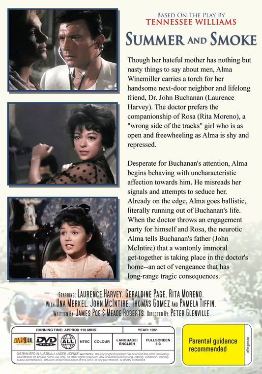 Buy Online Summer and Smoke (1961) - DVD - Laurence Harvey, Geraldine Page | Best Shop for Old classic and hard to find movies on DVD - Timeless Classic DVD