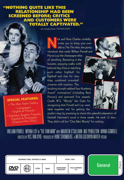 Buy Online The Thin Man (1934) - DVD - William Powell, Myrna Loy, Maureen O'Sullivan | Best Shop for Old classic and hard to find movies on DVD - Timeless Classic DVD