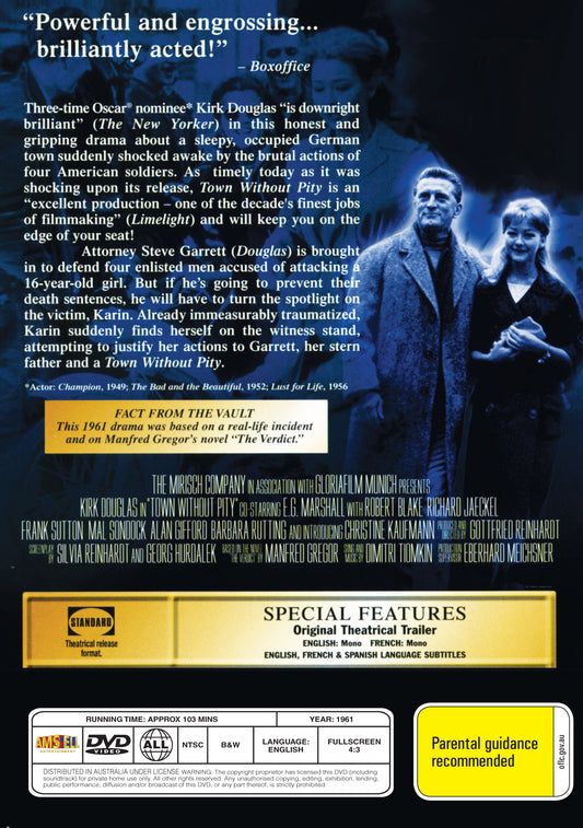 Buy Online Town Without Pity (1961) - DVD - Kirk Douglas, Barbara Rütting | Best Shop for Old classic and hard to find movies on DVD - Timeless Classic DVD