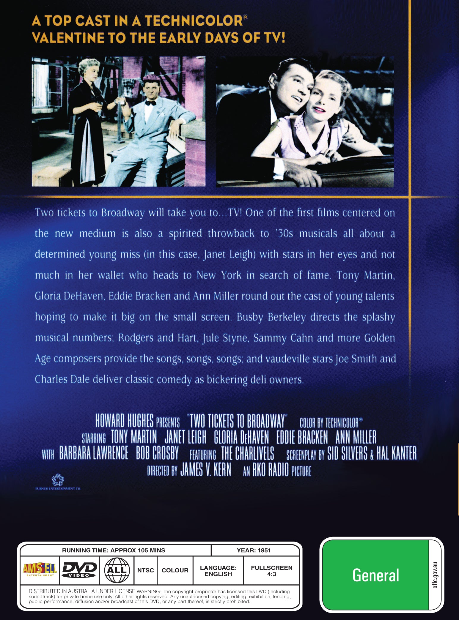 Buy Online Two Tickets to Broadway (1951) - DVD - Tony Martin, Janet Leigh | Best Shop for Old classic and hard to find movies on DVD - Timeless Classic DVD